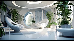 Interior of a futuristic luxury living room