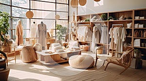 The interior of a girls\' shop with natural wood fixtures