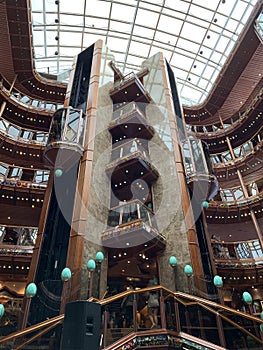 Interior Glass Elevators on a Cruise Ship Atrium
