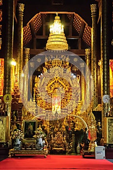 Interior in gold color at Wat Pa Dara Phirom in Chiang Mai, Thai