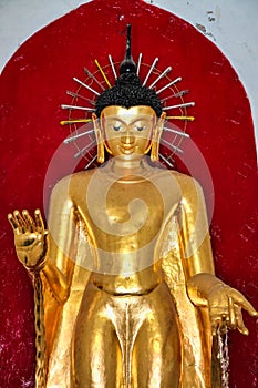 Interior of the golden Shwezigon Pagoda or Shwezigon Paya in Bagan, Myanmar