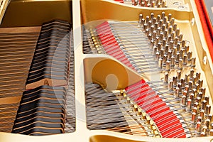 Interior of grand piano with strings