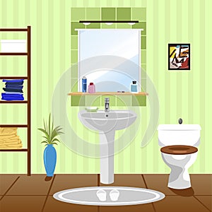 Interior of green bathroom with sink, toilet