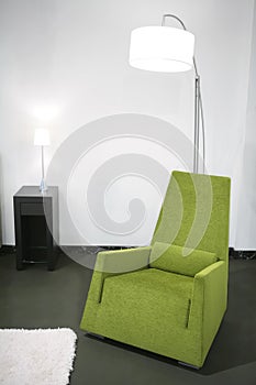 Interior with green easy-chair