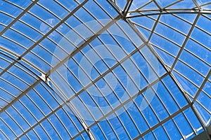 Interior of greenhouse. Crystal Palace Palacio de cristal in the Retiro Park in Madrid. Spain. It was built in 1887. The