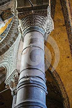 The Interior of the Hagia Sophia with columns Istanbul Turkey