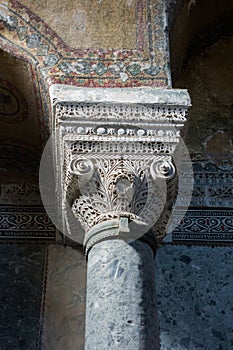 The Interior of the Hagia Sophia with columns Istanbul Turkey