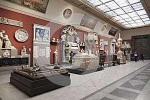 The interior of the hall of European medieval art in the Pushkin Museum of Fine Arts in Moscow