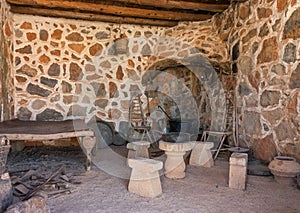 Interior with hearth of ancient room in cave