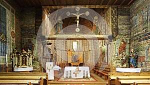 Interior of Hervartov wooden roman catholic church, Slovakia