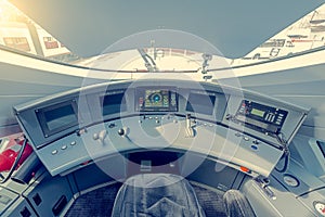 Interior of the highspeed train cockpit. photo