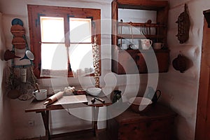 Interior of historical kitchen of richer peasant or reeve in northern Slovakia, 19th century. photo