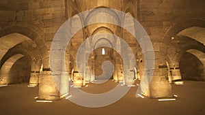 Interior of Historical Monumental Building With Stone Arches and Domes