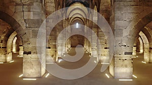 Interior of Historical Monumental Building With Stone Arches and Domes