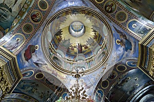 Interior of the Holy Dormition Cathedral in Pochaev Lavra (Pochayiv) near lvov, Ukraine