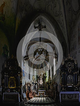 The interior of Holy Trinity Church at Clares Monastery, the town of Stary Sacz, Poland