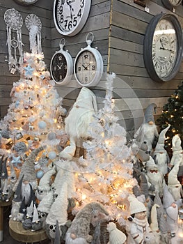 Interior of home articles shop with Christmas decorations