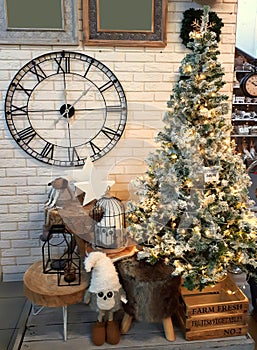 Interior of home articles shop with Christmas decorations