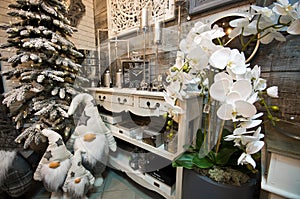 Interior of a home articles shop with Christmas decoratoins
