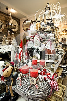 Interior of a home articles shop with Christmas decoratoins