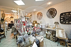 Interior of a home articles shop with Christmas decoratoins