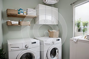 Interior of home laundry room with modern washing machine