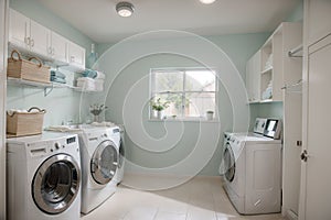 Interior of home laundry room with modern washing machine