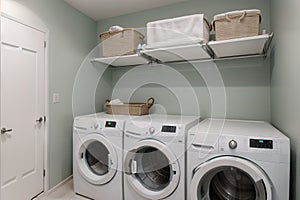 Interior of home laundry room with modern washing machine