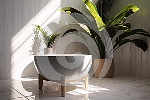interior home tropical green bathroom white product design sink clean leaf. Generative AI.