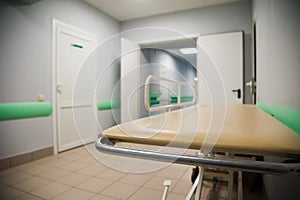 An interior of a hospital hallway