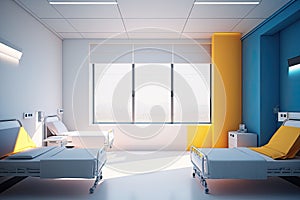 Interior of the hospital room with beds. Generative ai