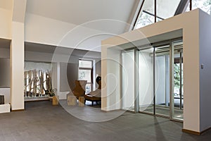 Interior of a hotel entrance photo