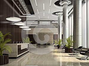 Interior of a hotel reception 3D illustration