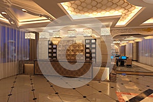 Interior of hotel reception hall 3D illustration