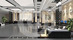 Interior of hotel reception hall 3D illustration