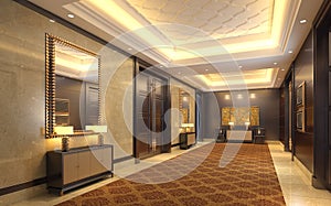 Interior of hotel reception hall 3D illustration
