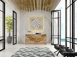Interior of a hotel spa reception 3D illustration