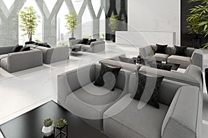 Interior of hotel and spa reception 3D illustration