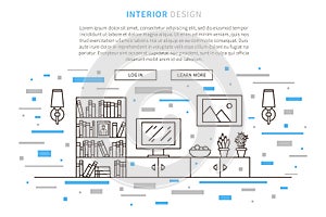 Interior house design linear vector illustration