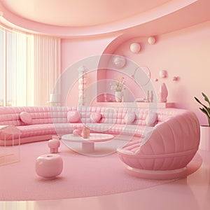 The interior of the house designed with candy pink color, barbie concept