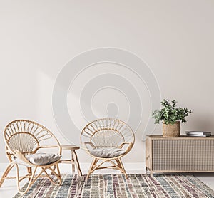 Interior house with simple white background mock up. Scandinavian living room design concept.