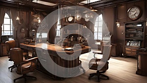 interior of a house a steampunk, Generic Clinic Medical Exam Room with chair, table, and computer terminal