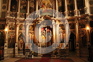Interior, the iconostasis in the Orthodox Church