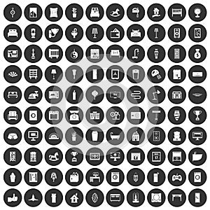 100 interior icons set black circle