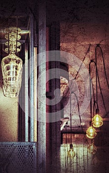 Interior illustration of a bar in grunge style