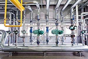 Interior of an industrial boiler, the piping, pumps and motors