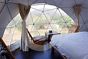 Interior inside Geodesic dome Tents in Asia. photo