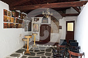 The interior inside a small chapel in Greece