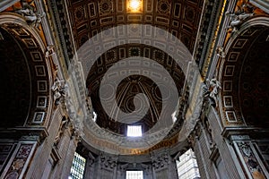 Interior inside the st peters basilica catholic church in the vatican city in rome,