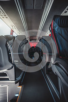 The interior of an intercity bus